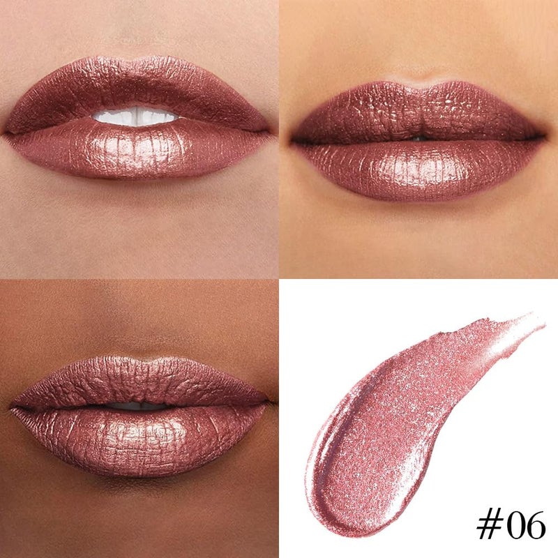 evpct Dark Bronze Metallic Shimmer Lip Liner and Lipstick Combo Lip Gloss Stains Set Makeup for Women Long Lasting Waterproof 24, Iced Mocha Frosted Metallic Glitter Glossy iridescent Liquid Lipstick - Image 5
