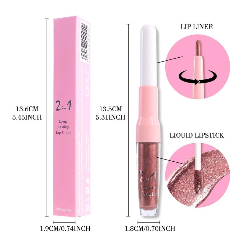 evpct Dark Bronze Metallic Shimmer Lip Liner and Lipstick Combo Lip Gloss Stains Set Makeup for Women Long Lasting Waterproof 24, Iced Mocha Frosted Metallic Glitter Glossy iridescent Liquid Lipstick - Image 3