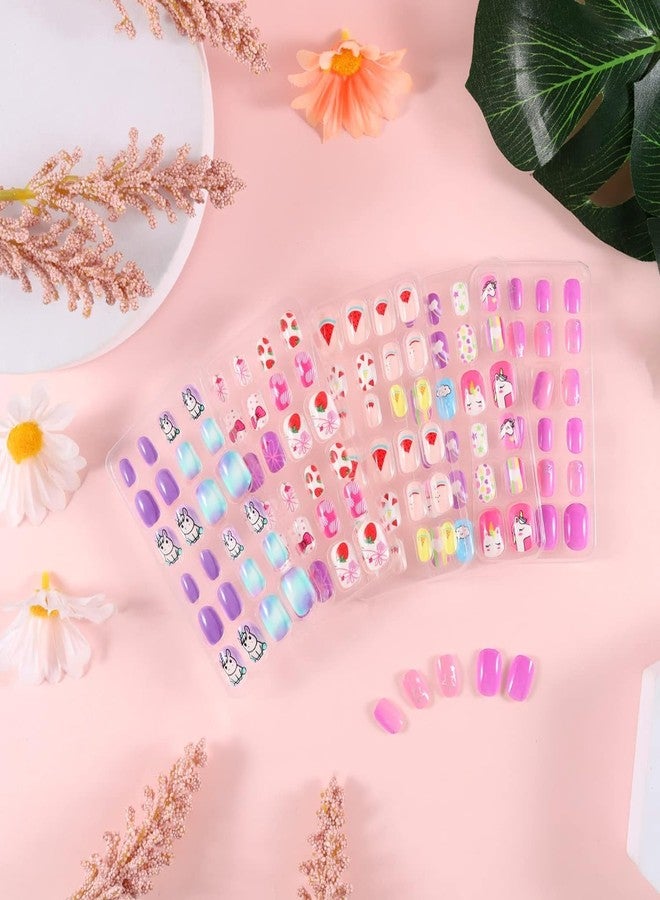 ZEELPETAL Children's Press on Nails Kit - Pre-glue Full Cover Acrylic Fake Nails, Cute Butterfly & Unicorn Glitter Gradient MULTI Designs, Multi Color Press-on Nail Set for Kids & Girls (MULTICOLOR, 48PCS) - Image 3