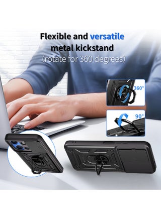 for Xiaomi Redmi 15C (4G/5G) / Xiaomi Poco C85 4G Case Cover, Slide Camera Lens Cover, Magnetic Ring Holder Kickstand Protective Phone Case for Xiaomi Redmi 15C (4G/5G) / Xiaomi Poco C85 4G, Black - view 3