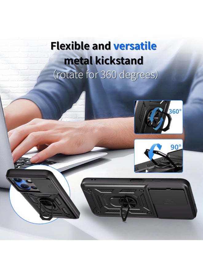 SanHu for Redmi 15C 4G / 5G / Xiaomi POCO C85 4G 171mm Case Cover, Slide Camera Lens Cover, Magnetic Ring Holder Kickstand Protective Phone Case for Redmi 15C 4G/5G 171mm, Black - Image 3