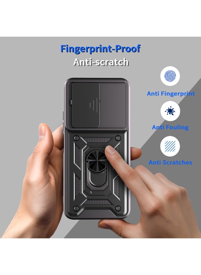 SanHu for Redmi 15C 4G / 5G / Xiaomi POCO C85 4G 171mm Case Cover, Slide Camera Lens Cover, Magnetic Ring Holder Kickstand Protective Phone Case for Redmi 15C 4G/5G 171mm, Black - Image 4