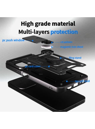 for Xiaomi Redmi 15C (4G/5G) / Xiaomi Poco C85 4G Case Cover, Slide Camera Lens Cover, Magnetic Ring Holder Kickstand Protective Phone Case for Xiaomi Redmi 15C (4G/5G) / Xiaomi Poco C85 4G, Black - view 2