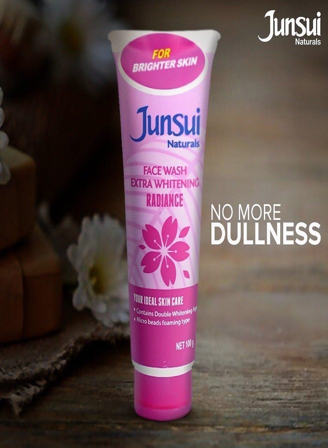 Junsui Naturals Face Wash - Extra Radiance | Daily Use Skin Brightening Face Wash For Girls & Women | Removes Dullness | Powered With Sakura & Yam Bean Extracts | Micro Scrub Foaming Type | 100gm - Image 4