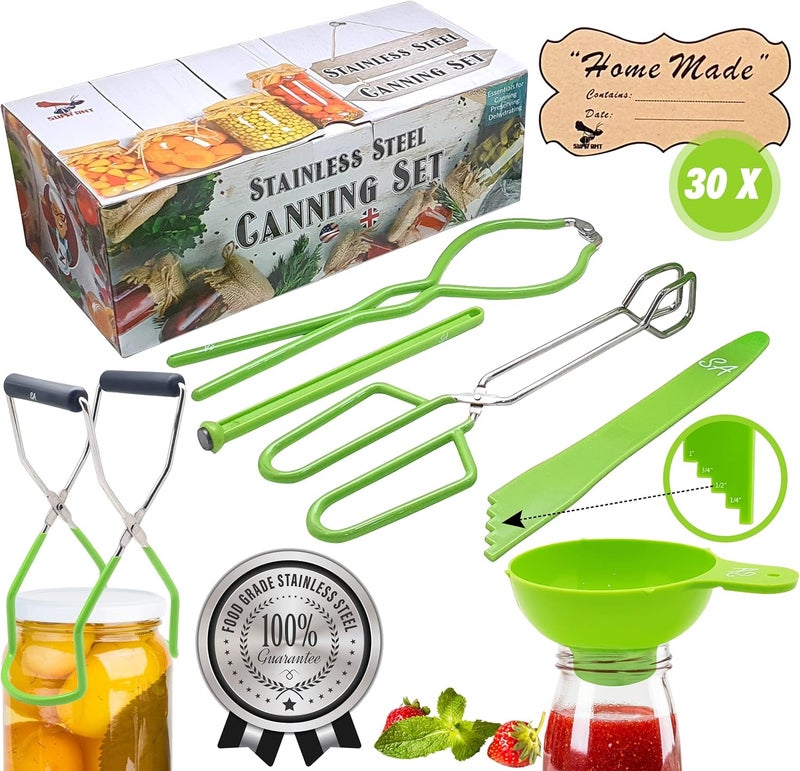 Supa Ant Canning Supplies - USA Assembled & Certified Food Grade Stainless Steel Starter Set Canning Kit for Beginners - Wide Kitchen Funnel, Jar Lifter and Wrench, Bubble Popper/Measurer, Lid Lifter - Image 1