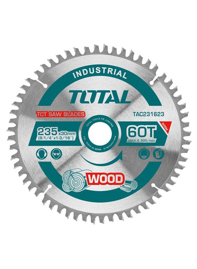 Total Tools TOTAL Industrial 235mm (9") TCT Saw Blade for Wood Cutting | 60 Teeth | 30mm Arbor with 16mm & 25.4mm Reduction Rings | For Circular Saws 