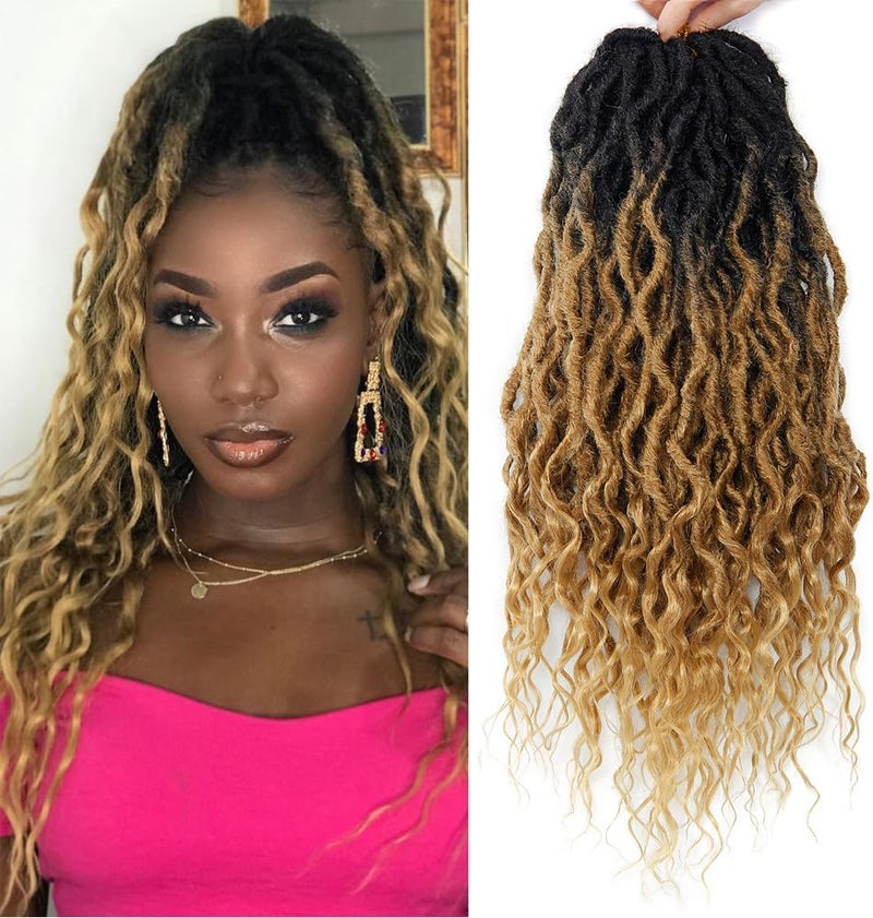 SuyiIRL Faux Locs Crochet Hair For Women Soft Locs 18 Inch Goddess Crochet Hair Curly Ends Dreadlocks Boho Style Synthetic Braiding Hair Extensions - Image 1