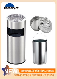 HomarKet Outdoor Trash Can with Lid Round, Stainless Steel Garbage Can Waste Bin with Removable Inner Barrel Dome for Indoor,Home,Office,Restaurant,Patio,Garden,Kitchen(Sliver)  - Image 2