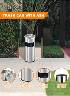 HomarKet Outdoor Trash Can with Lid Round, Stainless Steel Garbage Can Waste Bin with Removable Inner Barrel Dome for Indoor,Home,Office,Restaurant,Patio,Garden,Kitchen(Sliver)  - Image 3