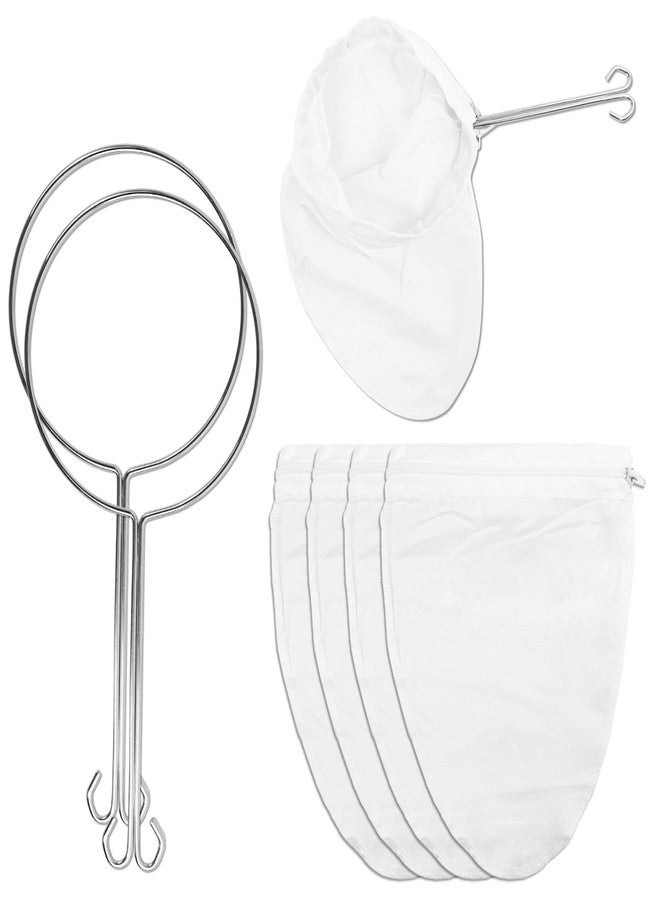 Binxus 4 Pcs Ultra Fine Mesh Strainer Bags with 2 Pcs Stainless Steel Handle Frame, Reusable Mesh Filter Bag for Filter Juice Nut Milk Coffee Oil and Soup - Image 1