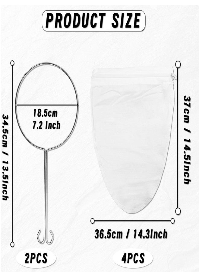 Binxus 4 Pcs Ultra Fine Mesh Strainer Bags with 2 Pcs Stainless Steel Handle Frame, Reusable Mesh Filter Bag for Filter Juice Nut Milk Coffee Oil and Soup - Image 2