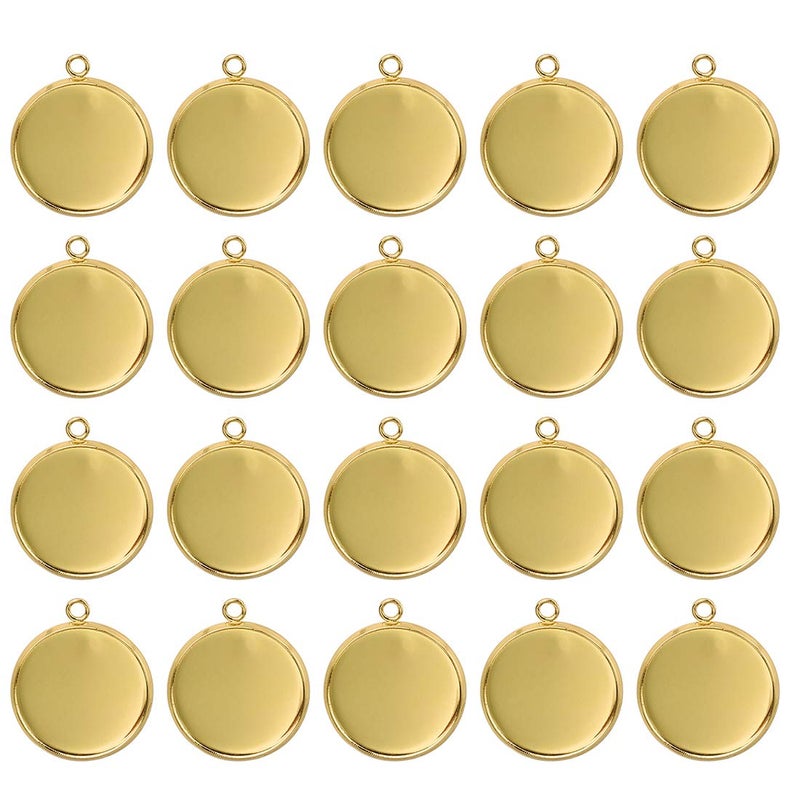 Lanbeide Stainless Steel Pendant Trays Cabochon Settings Bezel Pendant Blanks for DIY Crafting Photo Jewelry Making 16x16mm Gold