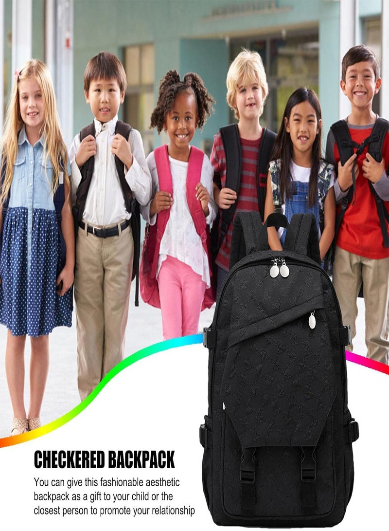 GGOOT Fashion Checkerboard Backpack | Lightweight Student Shoulder Bag | Waterproof Backpack with Adjustable Shoulder Straps for Comfort and Breathability - Image 2