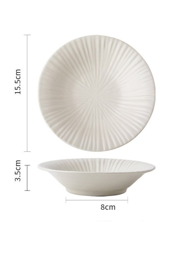 Set of 2 6-Inch White Ceramic Plates Sunburst Textured Matte Shallow Plates 250ml Serving Plates Microwave & Dishwasher Safe for Salad Pasta Dessert Appetizers Home Kitchen Restaurant - Image 5
