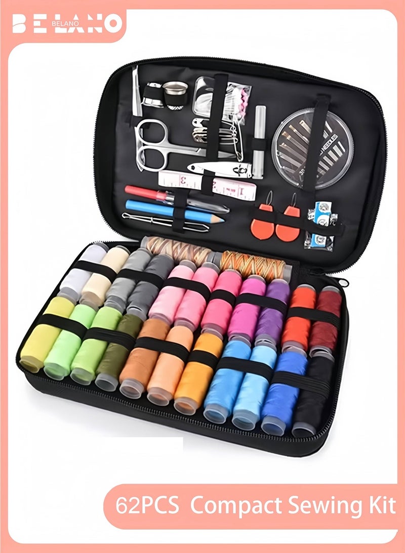 BELANO Premium Sewing Kit 62 PCS Portable Sewing Box with Needle Thread Repair Tools, Travel & Home Use, Sewing Machine Accessories Black 21x15x4cm - Image 1