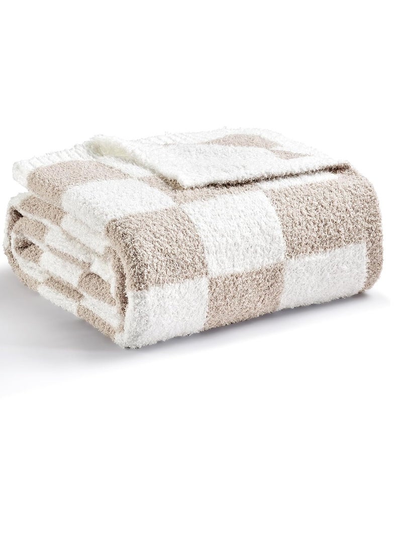 Generic Ultra Soft and Plush Reversible Microfiber Throw Blanket for Couch Sofa and Bed (127x152cm Checkered Beige)  - Image 2