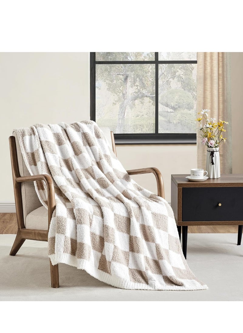 Generic Ultra Soft and Plush Reversible Microfiber Throw Blanket for Couch Sofa and Bed (127x152cm Checkered Beige)  - Image 3