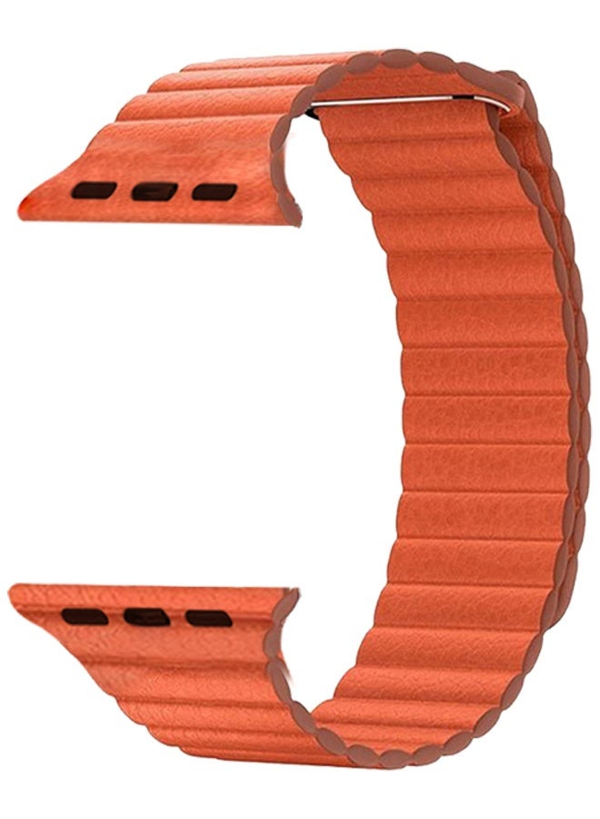 CATANES 49mm 46mm 45mm 44mm Leather Loop Band for Apple Watch Magnetic Watch Strap Wristband - Orange - Image 1