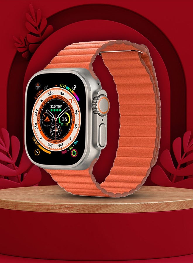 CATANES 49mm 46mm 45mm 44mm Leather Loop Band for Apple Watch Magnetic Watch Strap Wristband - Orange - Image 3