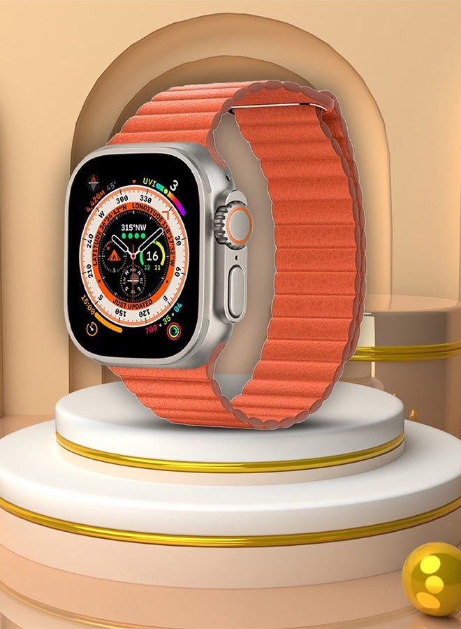 CATANES 49mm 46mm 45mm 44mm Leather Loop Band for Apple Watch Magnetic Watch Strap Wristband - Orange - Image 2