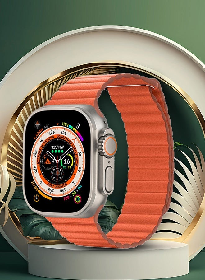 CATANES 49mm 46mm 45mm 44mm Leather Loop Band for Apple Watch Magnetic Watch Strap Wristband - Orange - Image 5