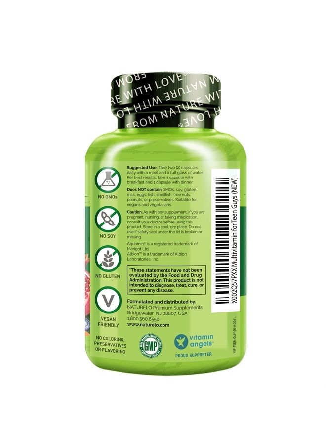 NATURELO Whole Food Multivitamin for Teenage Boys - Vitamins and Minerals Supplement for Active Kids - with Plant Extracts - Non-GMO - Vegan & Vegetarian - 60 Capsules - Image 1
