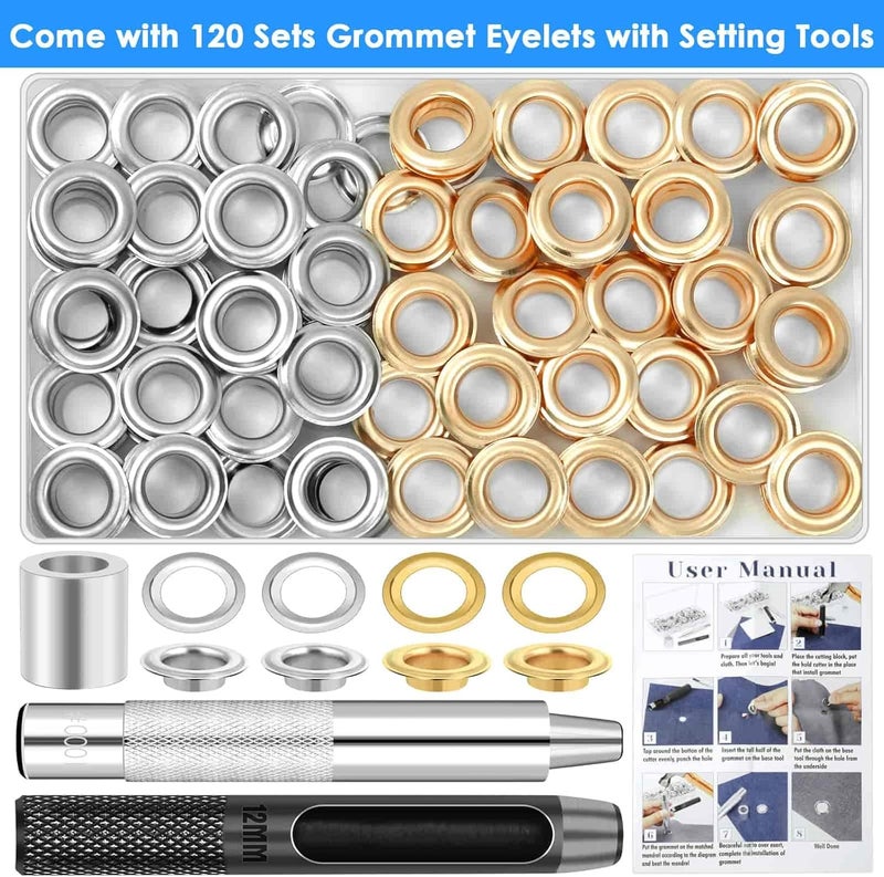 cridoz 120 Sets Grommet Tool Kit 1/2 Inch, Grommet Eyelets Kit with Setting Tools and Storage Box for Fabric, Tarps, Curtains - Image 2