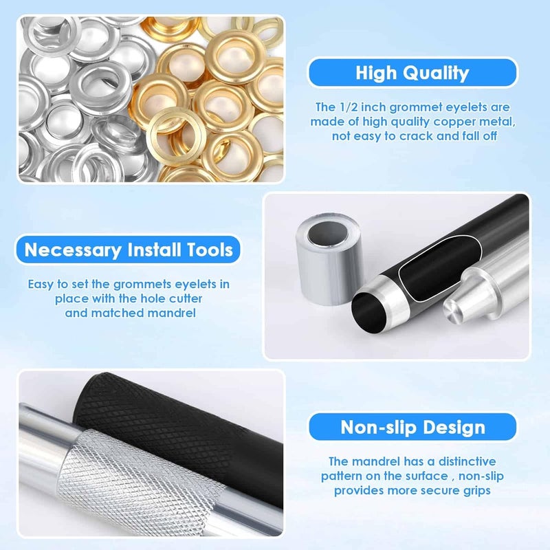 cridoz 120 Sets Grommet Tool Kit 1/2 Inch, Grommet Eyelets Kit with Setting Tools and Storage Box for Fabric, Tarps, Curtains - Image 4