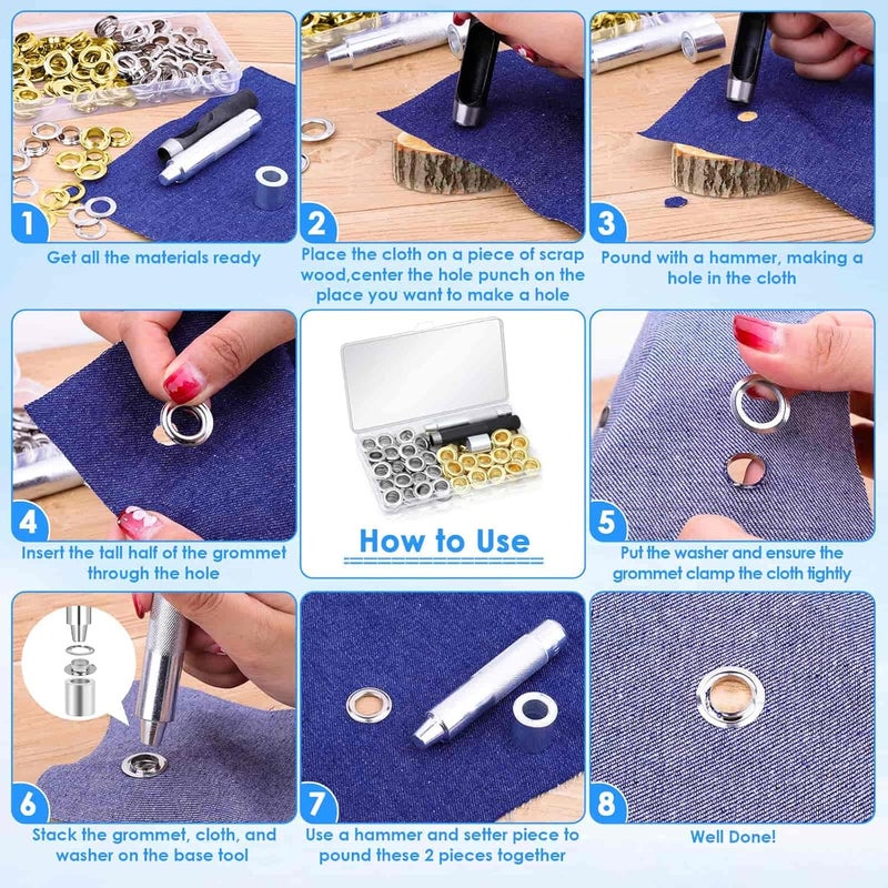 cridoz 120 Sets Grommet Tool Kit 1/2 Inch, Grommet Eyelets Kit with Setting Tools and Storage Box for Fabric, Tarps, Curtains - Image 3