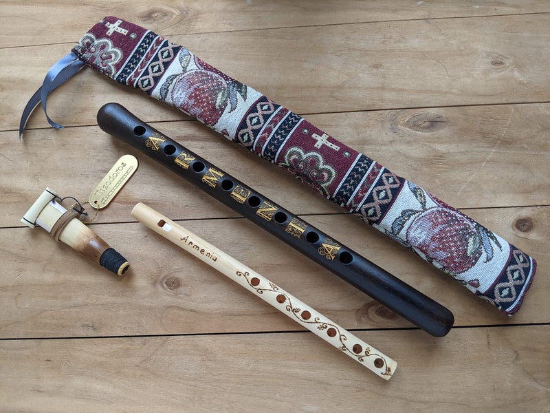 Theodoros ARMENIAN Engraved DUDUK from Apricot Wood, Professional Reed, National Case, Playing Instruction and Bamboo Flute - Image 1