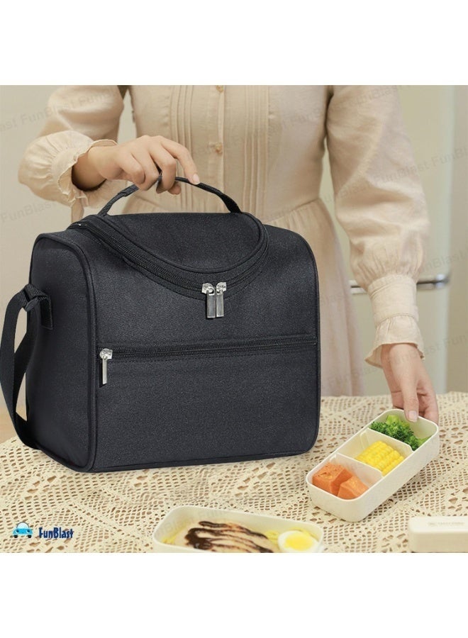 هابي هوم شنطة طعام حرارية أنيقة متعددة الاستخدام مقاس 20×21×14 سم، مزودة ببطانة حرارية عازلة للحفاظ على الطعام ساخن أو بارد لفترات طويلة والحفاظ على طزاجة الوجبات، حقيبة لانش بخامة أوكسفورد مقاومة للماء وسهلة التنظيف مع سوستة قوية وجيب إضافي للإكسسوارات، مثالية للعمل والمدرسة والجامعة والرحلات والسفر والاستخدام اليومي - أسود - Image 5