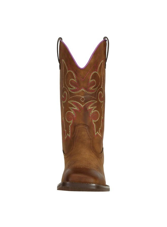 SheSole Women's Cowboy Cowgirl boots Western Square Toe Work Mid Calf Brown, Brown, 8 - Image 3
