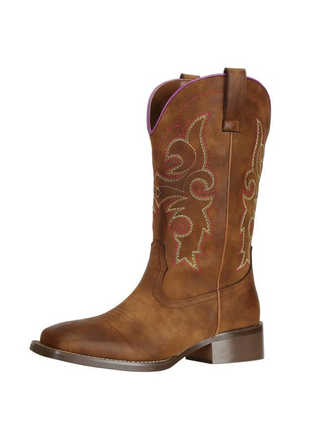 SheSole Women's Cowboy Cowgirl boots Western Square Toe Work Mid Calf Brown, Brown, 8 - Image 1