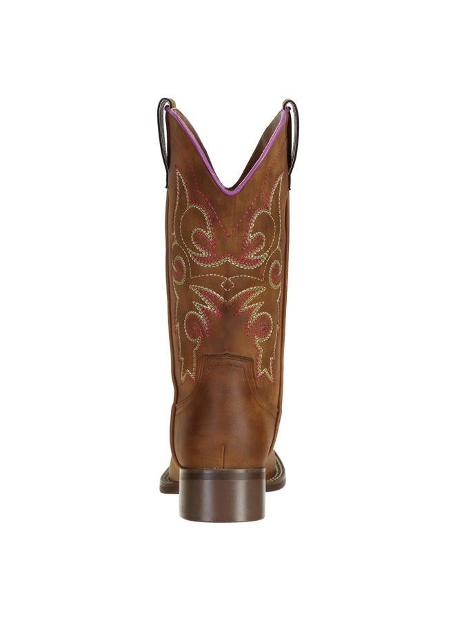 SheSole Women's Cowboy Cowgirl boots Western Square Toe Work Mid Calf Brown, Brown, 8 - Image 4