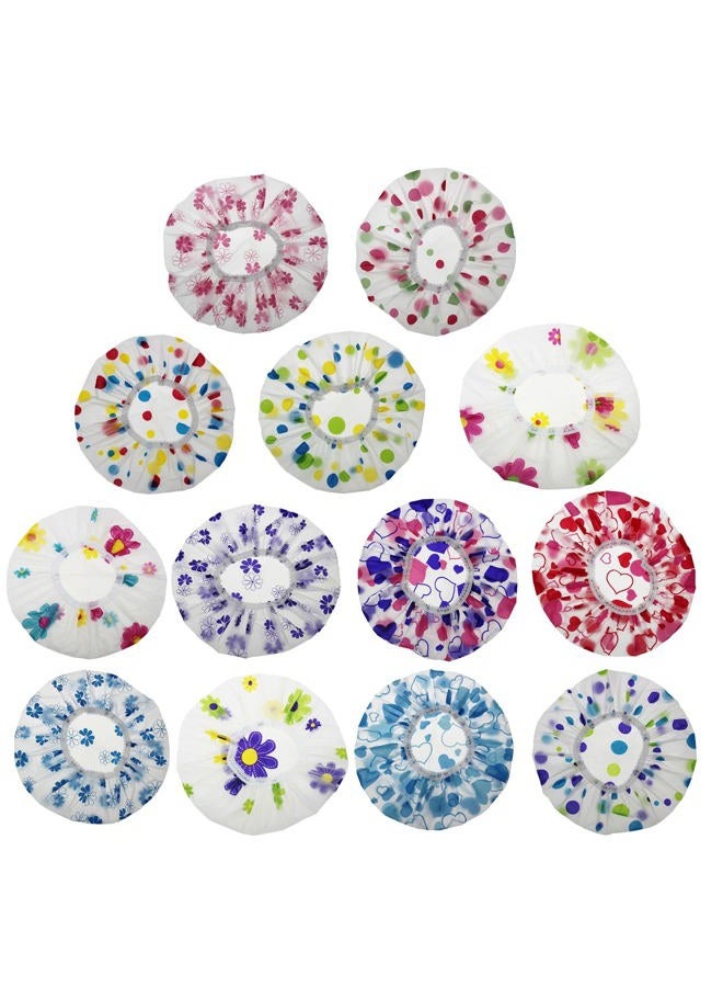 LJY 13 Pieces Assorted Shower Caps Elastic Waterproof Plastic Bathing Salon Hair Cap Lady Salon Hat - Image 1