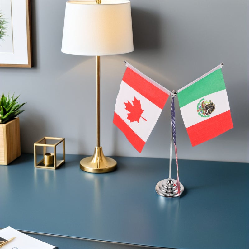 1 Set Usa American & Canada Canadian Ca Desk Flags - Table Flag With Pole For Office Desk Centerpiece Country Sports Team - Image 5