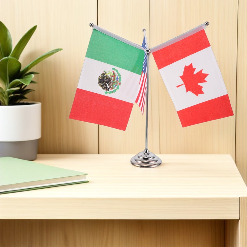 1 Set Usa American & Canada Canadian Ca Desk Flags - Table Flag With Pole For Office Desk Centerpiece Country Sports Team - Image 2
