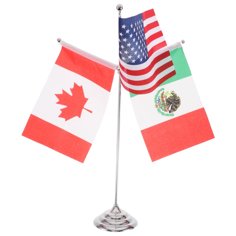 1 Set Usa American & Canada Canadian Ca Desk Flags - Table Flag With Pole For Office Desk Centerpiece Country Sports Team - Image 1
