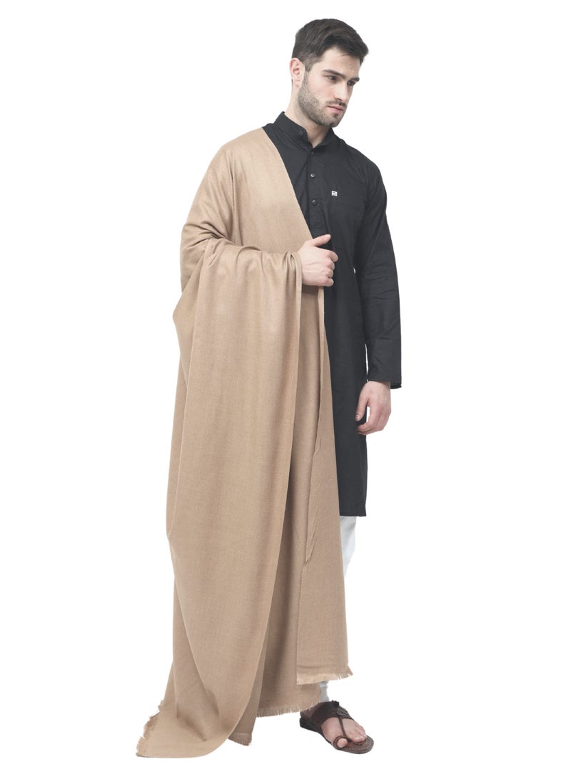 Arvore - Kashmiri Semi Pashmina Pure Wool Plain Men's Shawl, Warm and soft, (Size: 100 inch x 50 inch) (Brown) - Image 1