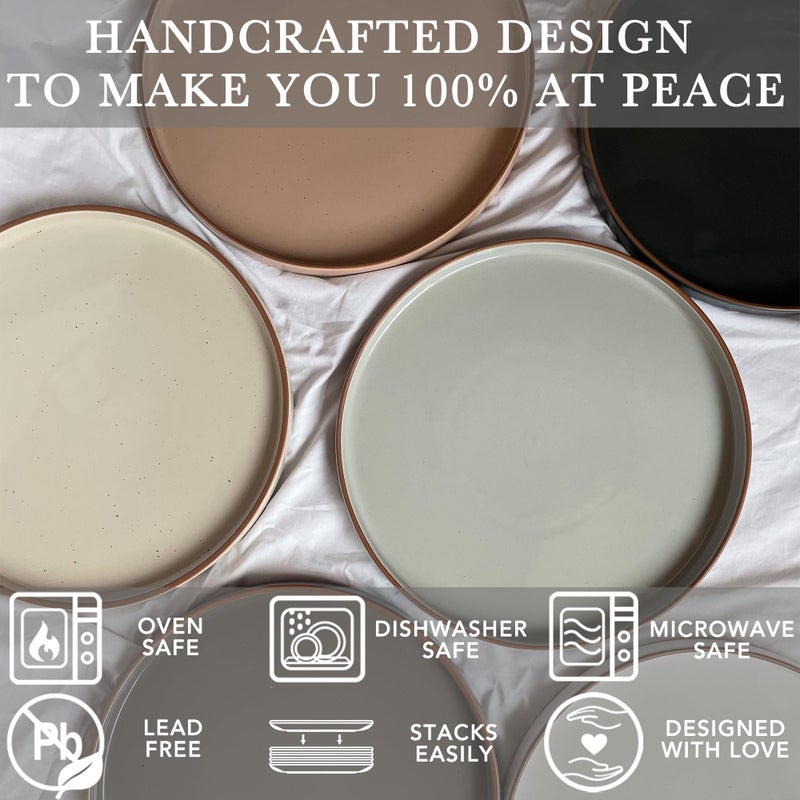 Mora Ceramic Flat Plates Set of 6-8 in - The Dessert, Salad, Appetizer, Small Lunch, etc Plate. Microwave, Oven, and Dishwasher Safe, Scratch Resistant. Kitchen Porcelain Dish - Neutrals - Image 4