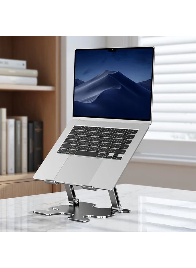 Adjustable Silver Laptop Stand Portable Folding Metal Ergonomic Cooling Desk Holder - Image 3