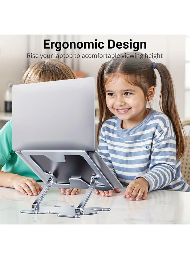 Adjustable Silver Laptop Stand Portable Folding Metal Ergonomic Cooling Desk Holder - Image 5