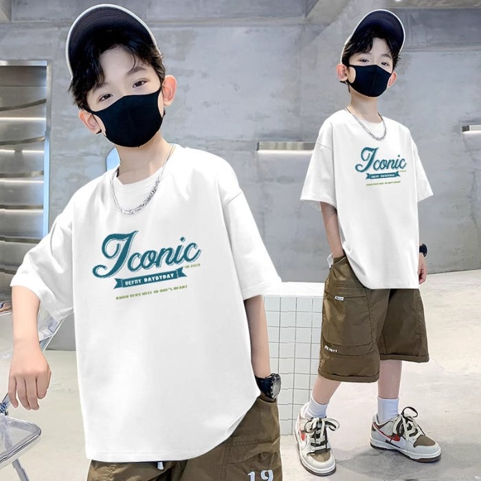 Summer Boys' Pure Cotton Short-Sleeve T-Shirt 2026 New Style For Older Children, Stylish Streetwear Summer Thin Half-Sleeve Tee Trendy - Image 1