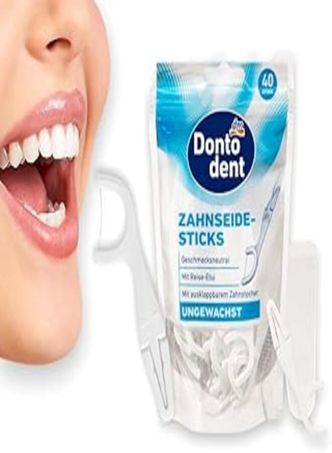 Dontodent Dental Floss Sticks Duo Function: Dental Floss Stick and fold-Out Toothpick ,40 Pieces