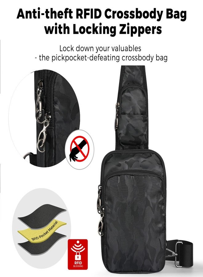VADOO Sling Bag, Crossbody Bag with Zipper Lock, RFID Blocking & Water Resistant for Men and Women (Camouflage Black) - Image 2