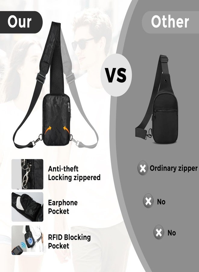 VADOO Sling Bag, Crossbody Bag with Zipper Lock, RFID Blocking & Water Resistant for Men and Women (Camouflage Black) - Image 4
