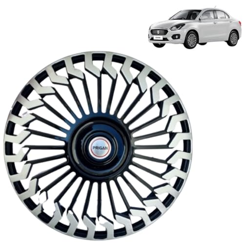 Prigan Swift DZIRE Silver Black Wheel Cover 14" for -Swift Dzire (Set of 4 Pcs) (Press Fitting) Model- Hunter Reverse 14 - Image 1