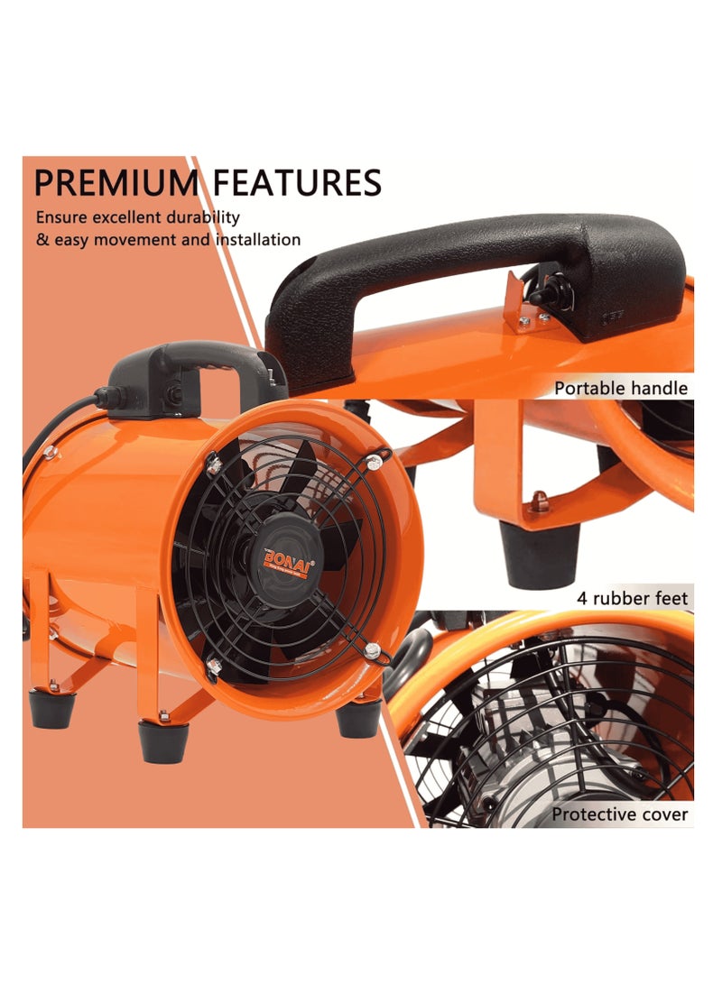 BONAI 10 Inch Industrial Portable Ventilator Fan – 400W High-Speed Exhaust Blower, 45 m³/min Airflow, 2900 RPM, 220V, Heavy Duty Extractor for Workshop, Warehouse, Construction Site - Image 4