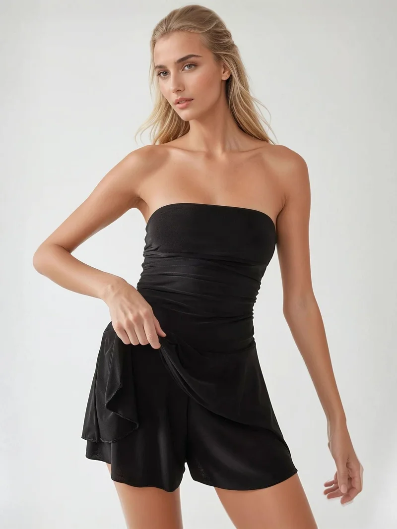 زوبعة فستان قصير بلا حمالات بكشكش