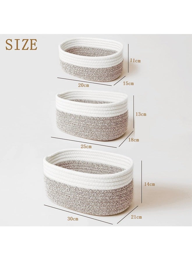 Beauenty Woven Basket Set of 3, Home Toy Oval Storage Basket Woven, Hand Woven Room Storage Organizer Basket, Bathroom Kitchen Bedroom Decor Woven Storage Basket for Women men  - Image 2